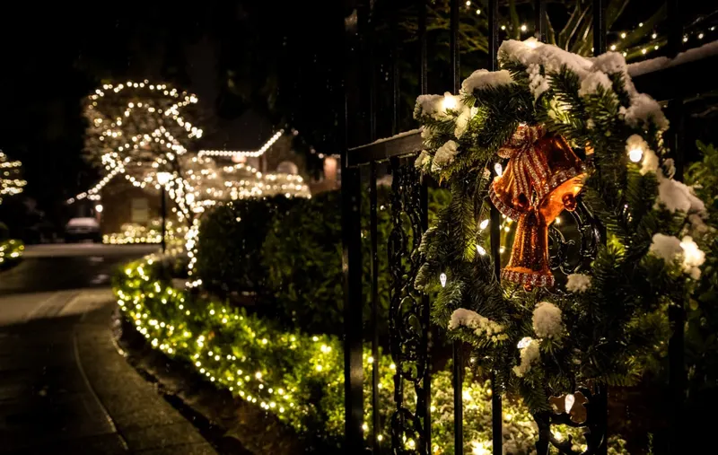 Roofline Christmas lights installed by Trent Delgadillo, job 3 of the Portland seasons