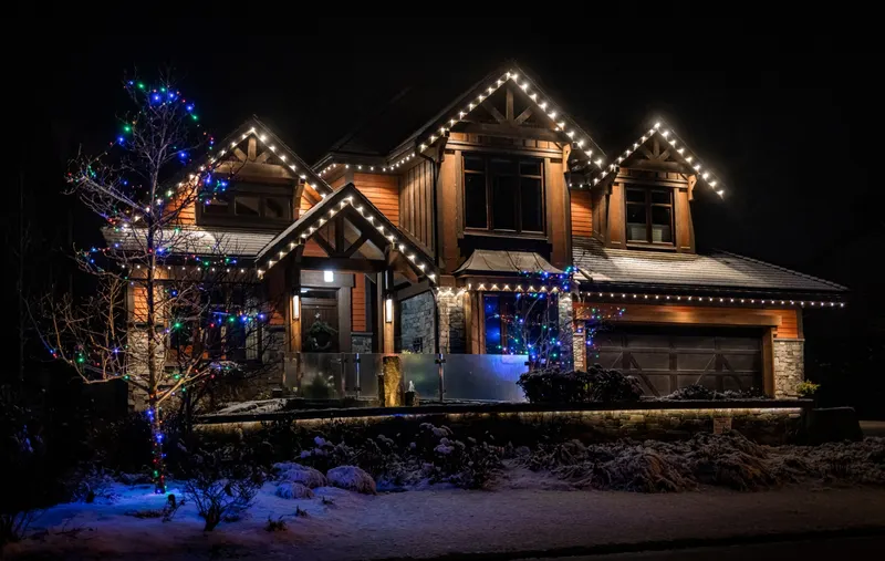 Roofline Christmas lights installed by Trent Delgadillo, job 4 of the Portland seasons